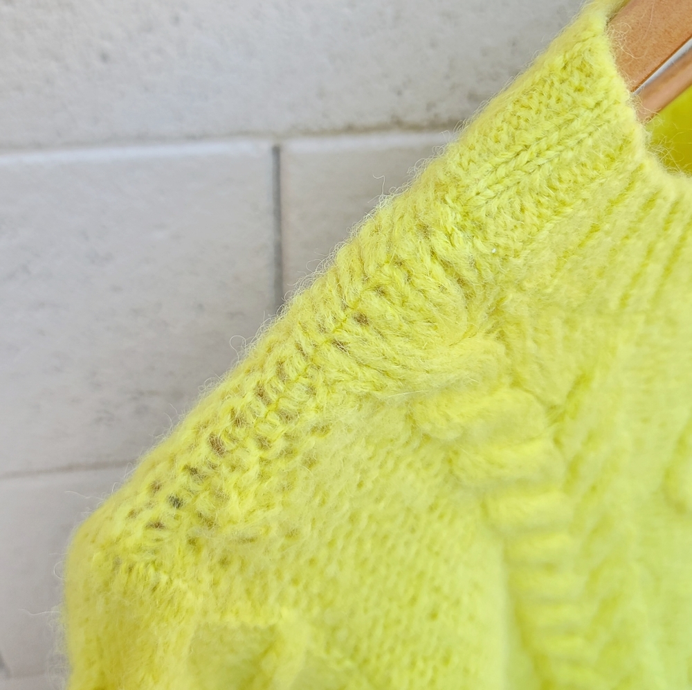 MOTHER | Wide Sleeve Extended Sleeve Crop Cable Sweater in Highlight of My Life - Picture 12 of 16